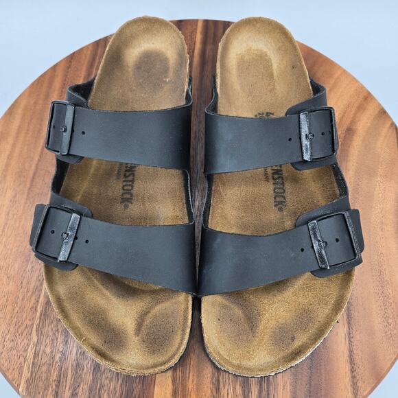 Birkenstock Arizona Sandals Mens 11 Black Birko Flor Double Strap Buckle Comfort - Picture 5 of 8